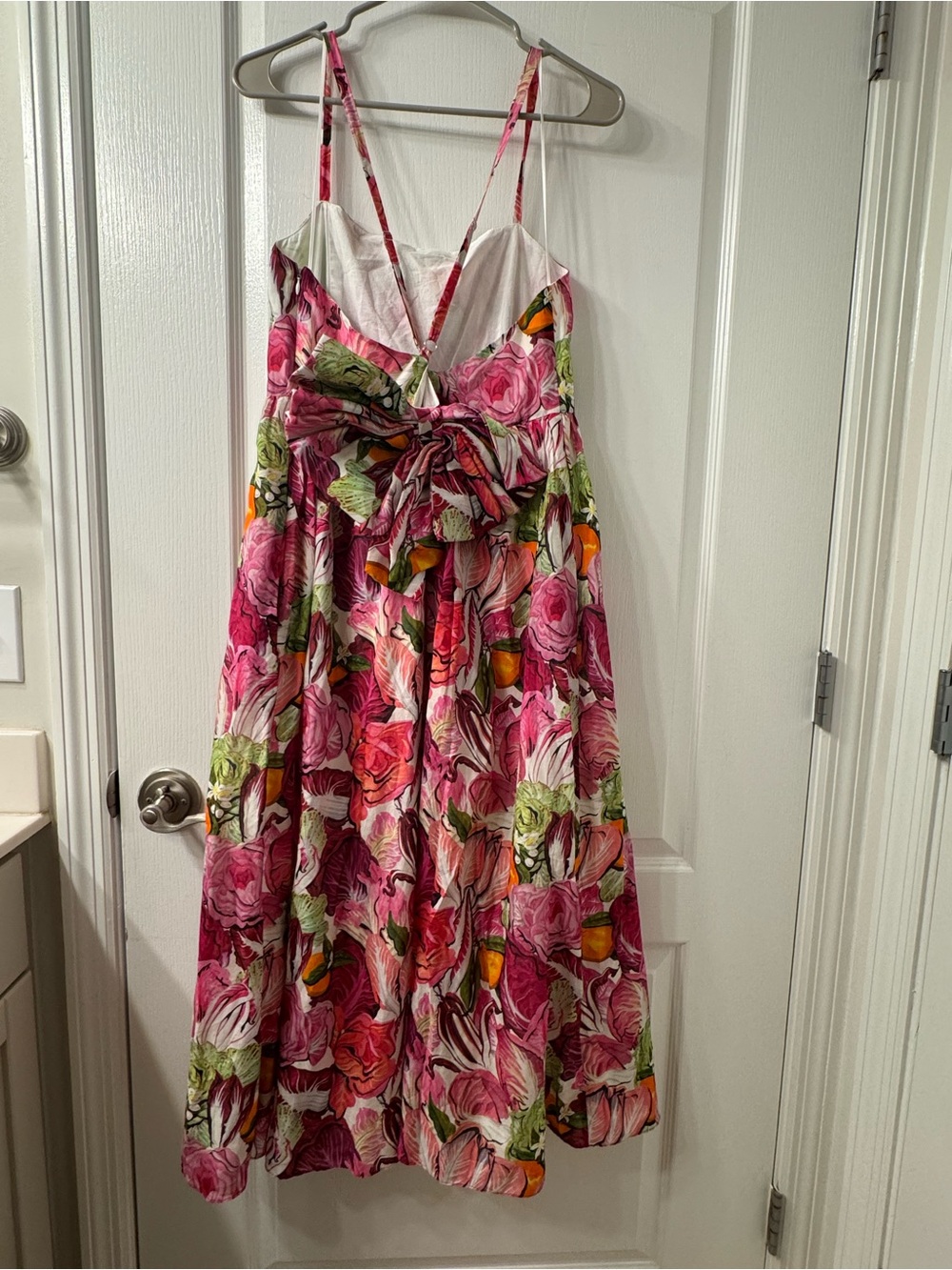 Rachel Antonoff Rebecca Midi Silk Cotton Dress - Radicchio & Citrus 🥬 🍊 🩷 - Picture 7 of 8